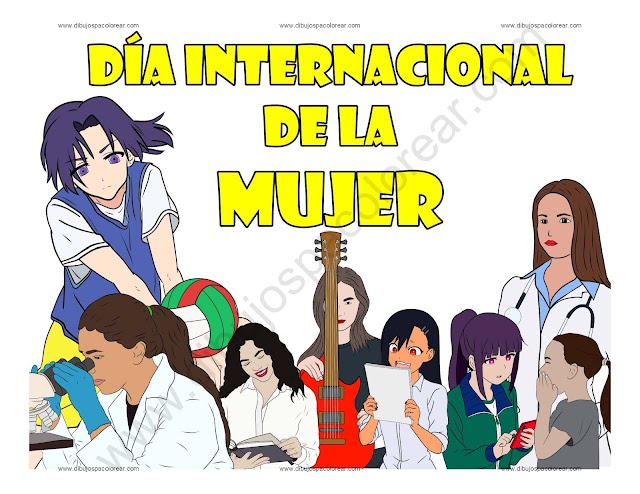 Día Internacional de la mujer dibujo a color y para colorear